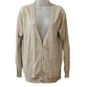 Talbots Gold Sparkle Metallic Cardigan Sweater LG Glam Holiday Office Wear